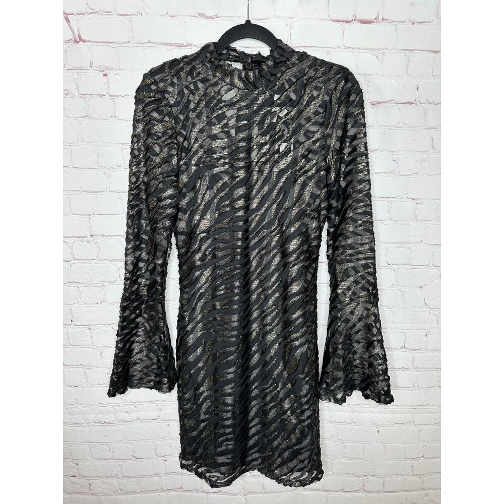 NEW Topshop Tall Fluted Sleeve Burnout Dress Black Womens US 6 Special Occasion